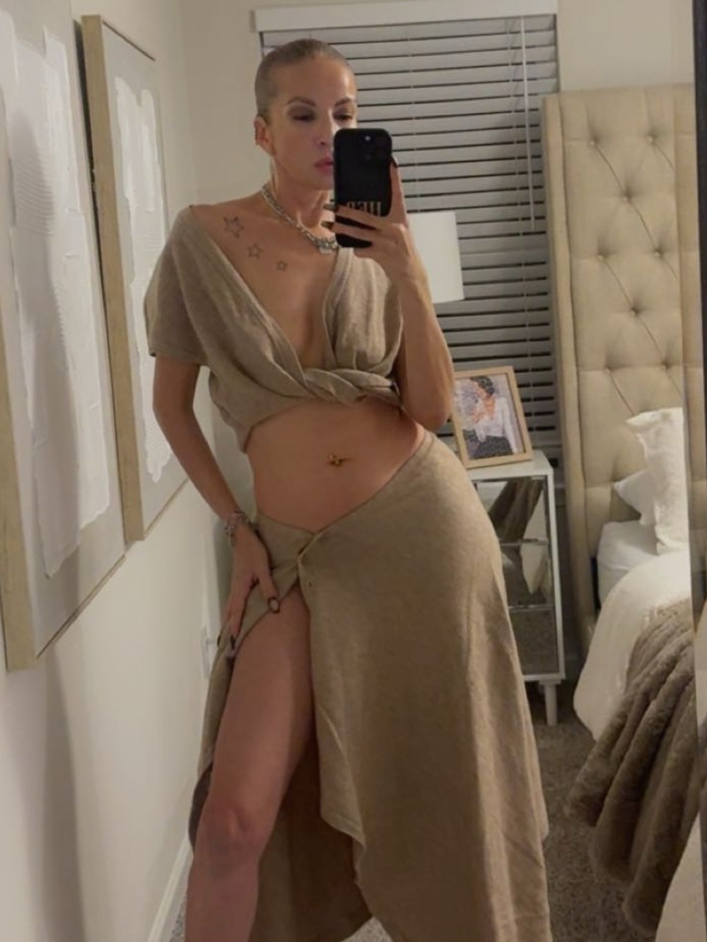 SHEIN Beige Asymmetrical Wrap Maxi Skirt